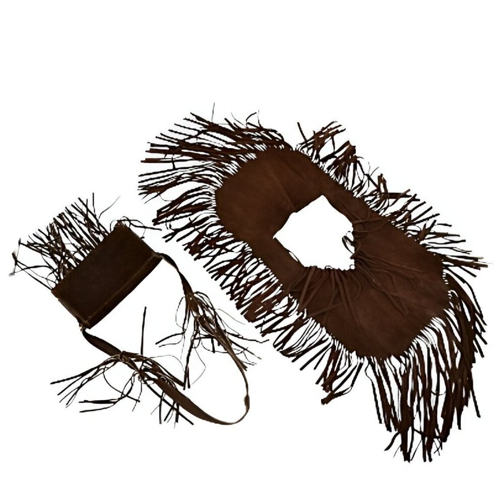 Mom's Vintage 70's Retro Hippie Festival Brown Leather Fringe Purse & Scarf Vest